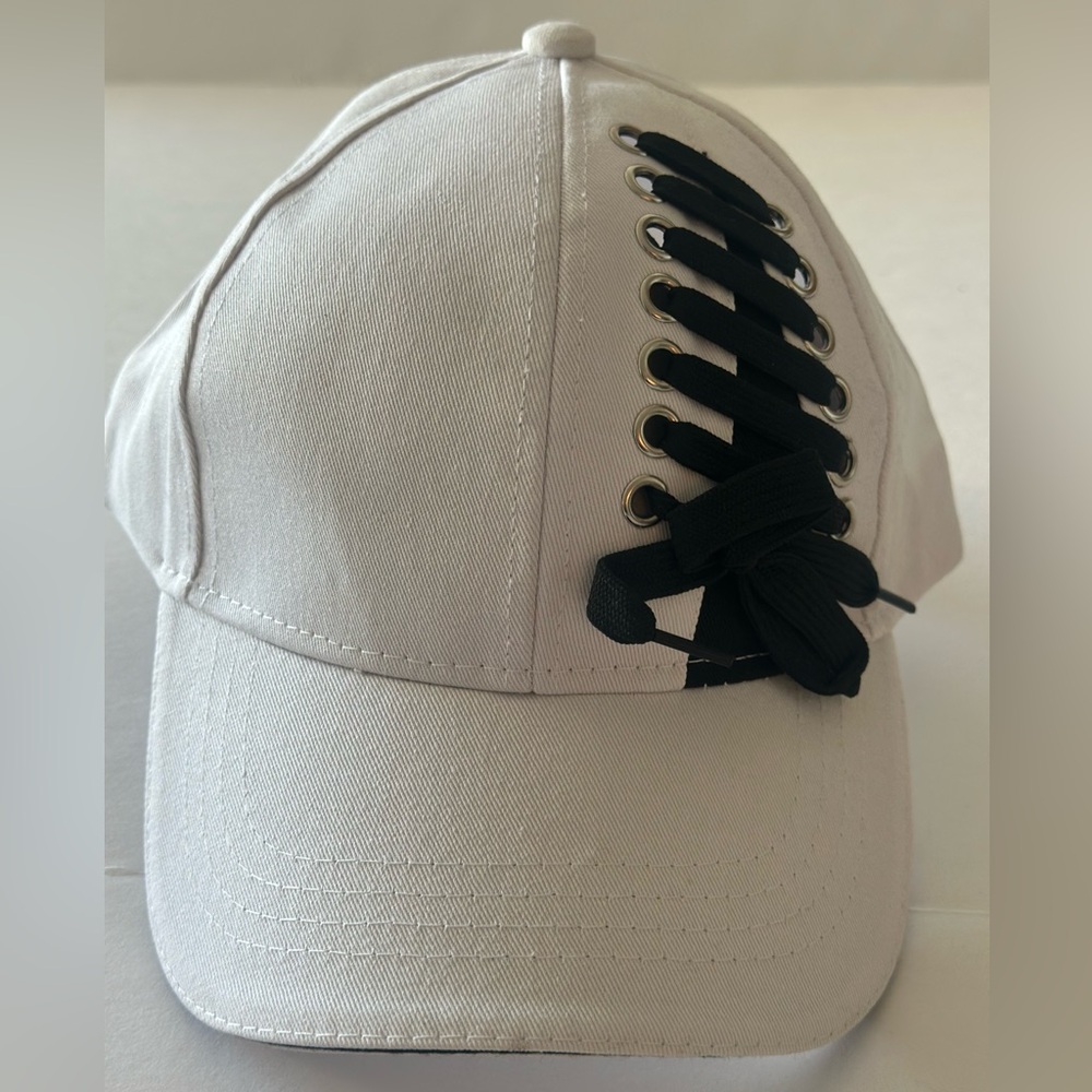 Stylish White and Black Lace-Up Cap
